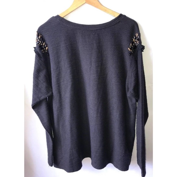Lane Bryant Dark Gray Knit Pullover Sweater Top Beaded Ruffle 18/20 NWT $50 - Picture 4 of 6